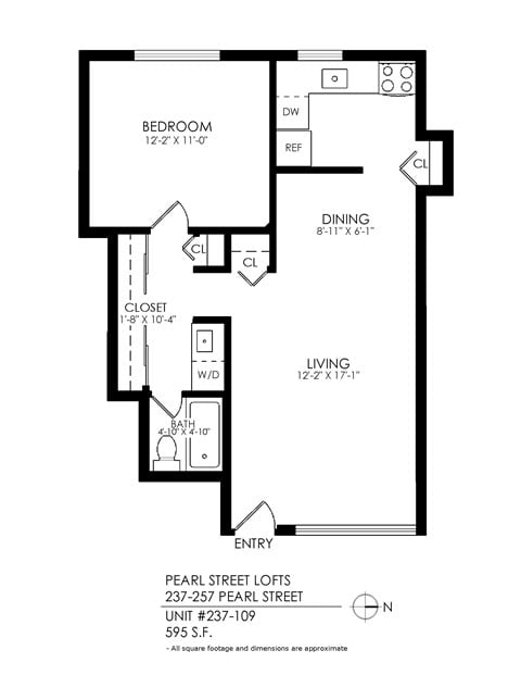 Floor plan for 1 bed, 1 bath, 660 sqft